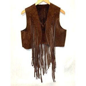 VINTAGE Hippie Boho Suede Leather Long Fringe Vest Woodstock Era 60-70s- Biker.